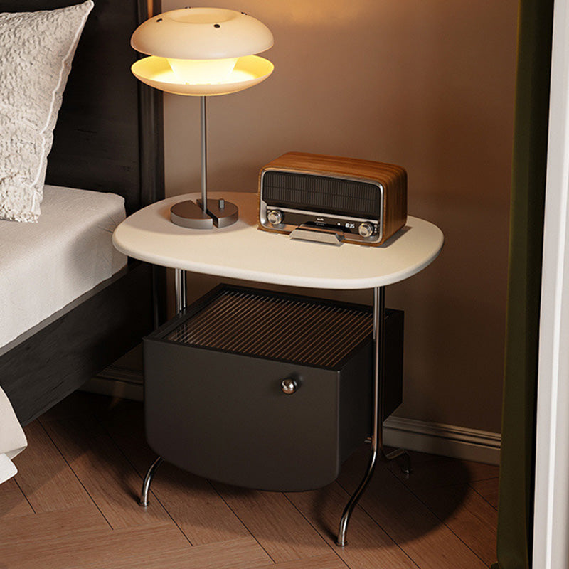 Lighom minimalist 1-drawer stainless black nightstands in steel glass metal