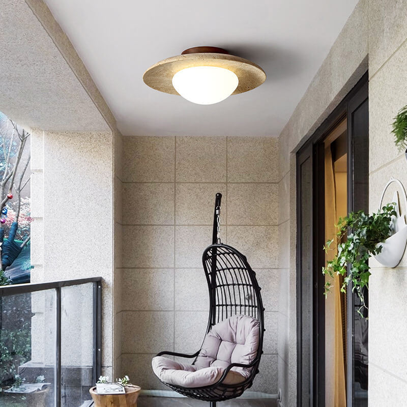 Vintage Round Travertine Flush Mount Light