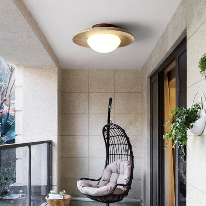 Vintage Round Travertine Flush Mount Light
