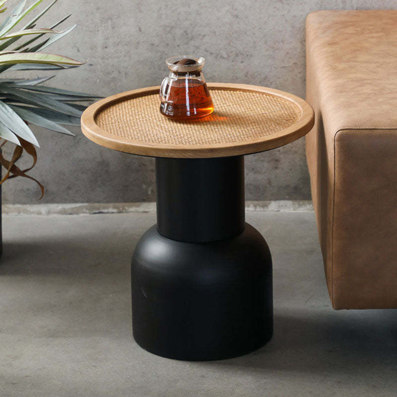 Vintage Round Rattan Iron Wood Coffee Table