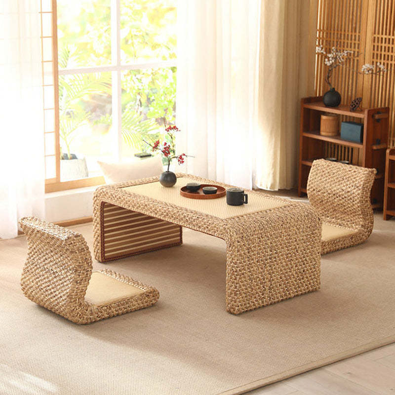 Japanese Rattan Wood Tatami Coffee Table