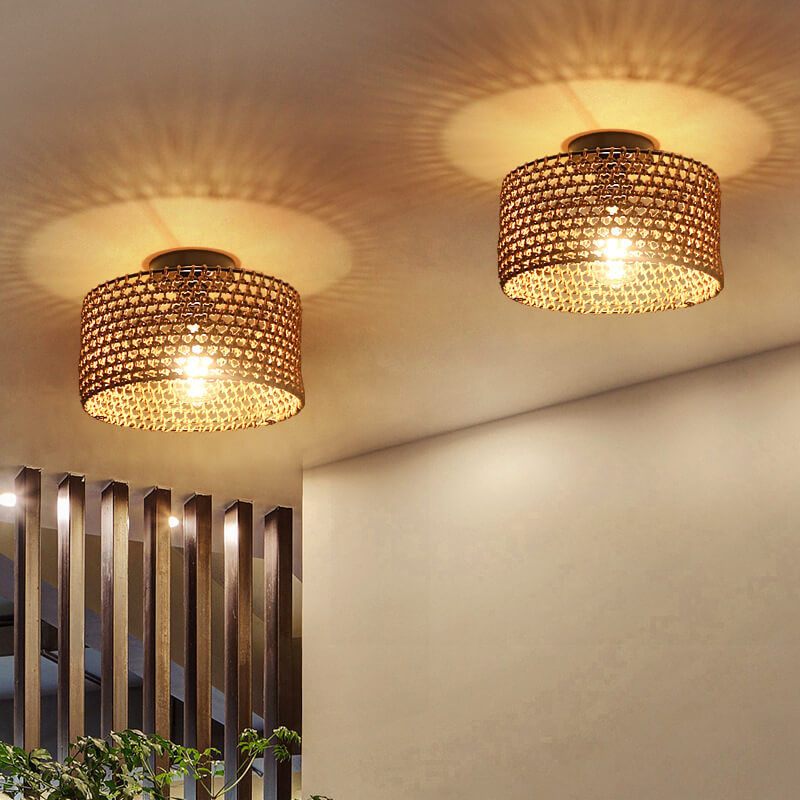 Japanese 1-light rope linen semi-flush mount light — 220V-240V (UK/AU)