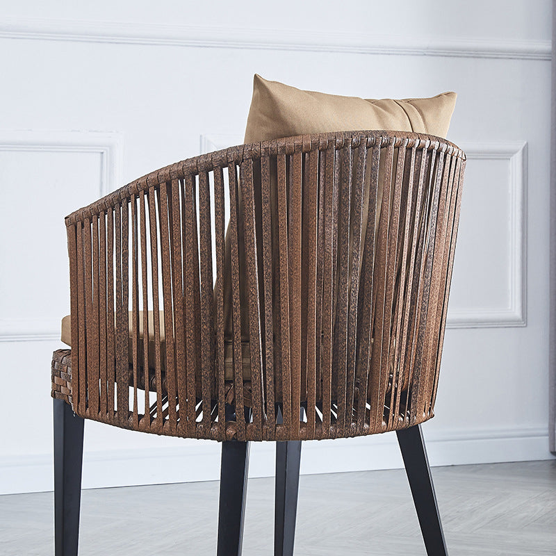 Traditional Farmhouse Rattan Metal Outdoor Dining Chair