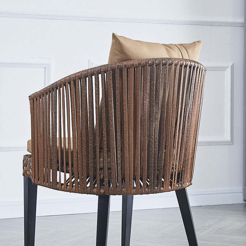 Traditional Farmhouse Rattan Metal Outdoor Dining Chair