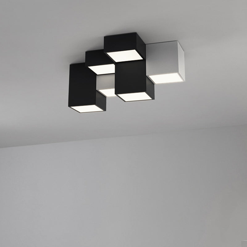 Minimalist Cube Iron Acrylic LED Flush Mount Light