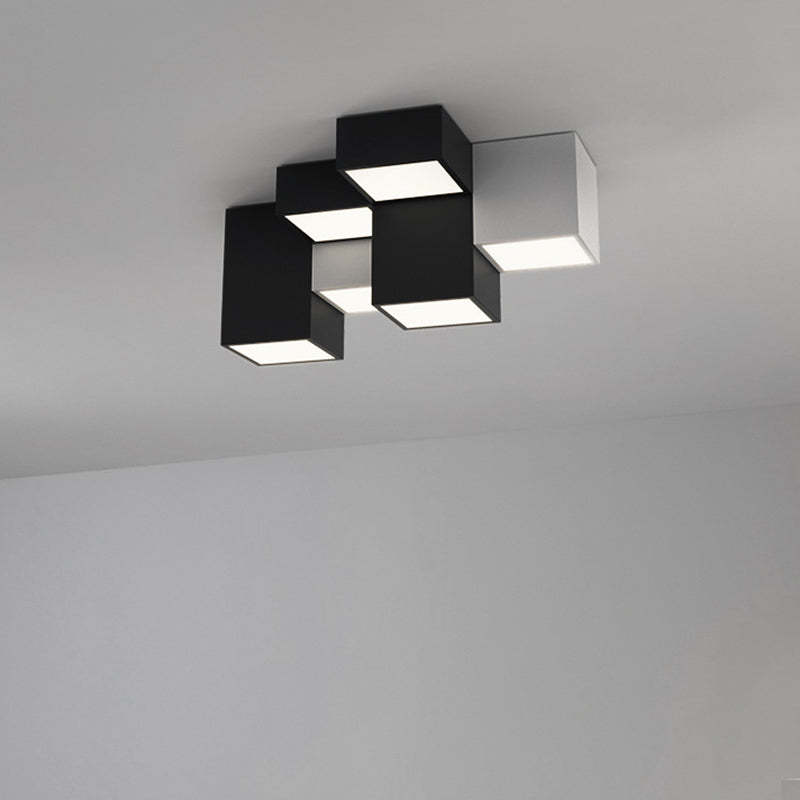 Minimalist Cube Iron Acrylic LED Flush Mount Light