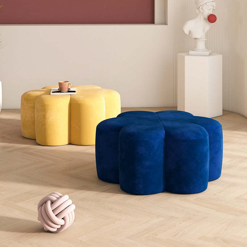 Nordic Plum-Blossom Velvet Fabric Footstool — Dark Blue - Velvet