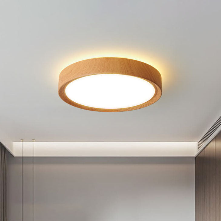 Minimalist Round Wood Grain Flush Mount Light