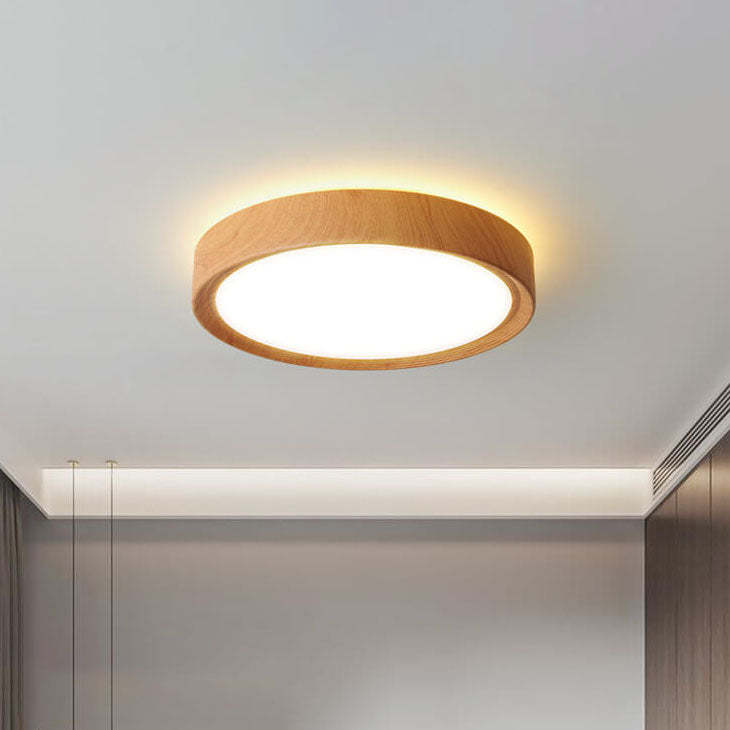 Minimalist Round Wood Grain Flush Mount Light