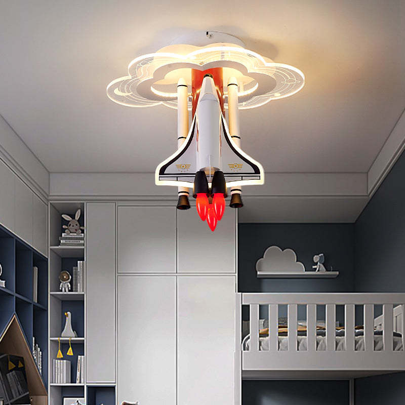 Iron Cartoon Aerospace Rocket Acrylic LED Kids Flush Light
