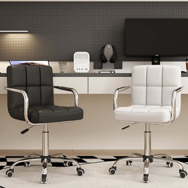Modern Leather Steel Lattice Swivel Desk Chair — Armless / Black