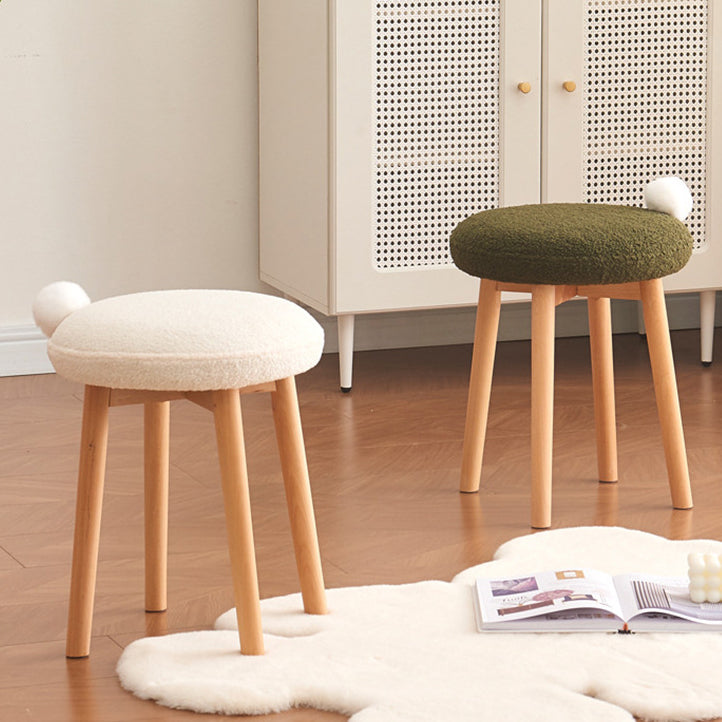 Minimalist Lambswool Wood Vanity Stool — With Tail / Brown