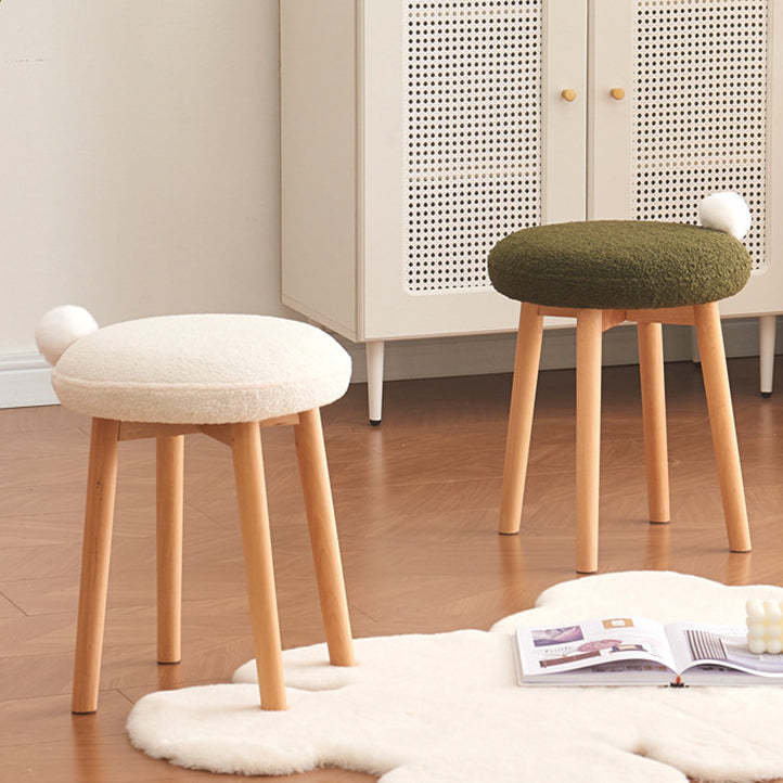 Minimalist Lambswool Wood Vanity Stool — With Tail / Brown