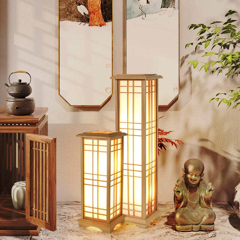 Japanese Wood Acrylic Pillar Rectangular Floor Lamp — 110V-120V For US/CA