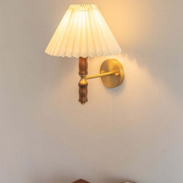 Japanese Vintage Walnut Pleated Umbrella Sconce