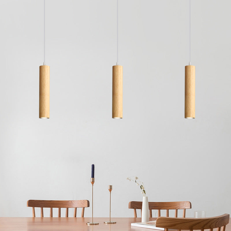Minimalist Rubberwood Cylinder Spotlight LED Pendant Light