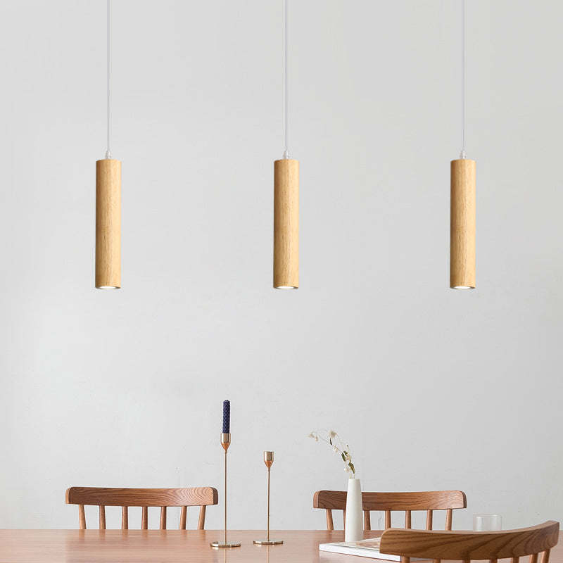 Minimalist Rubberwood Cylinder Spotlight LED Pendant Light