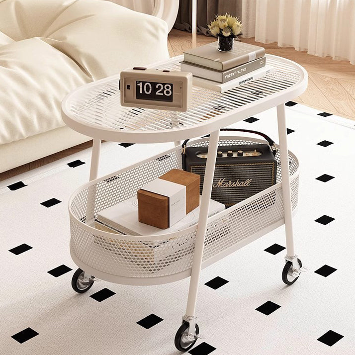 Modern Elliptical Glass Iron 2-Tier End Table — B / Black