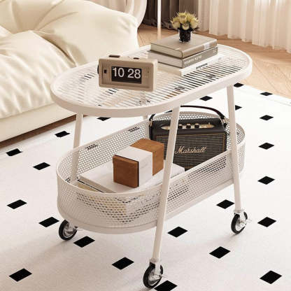 Modern Elliptical Glass Iron 2-Tier End Table — B / Black