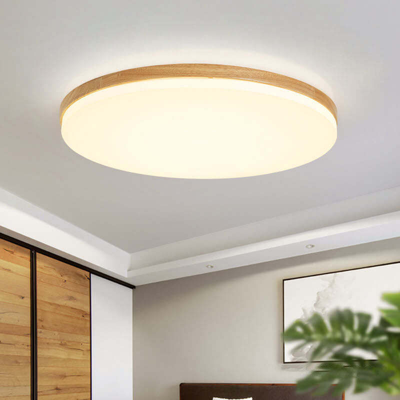 Nordic Solid Wood Round LED Flush Mount Light