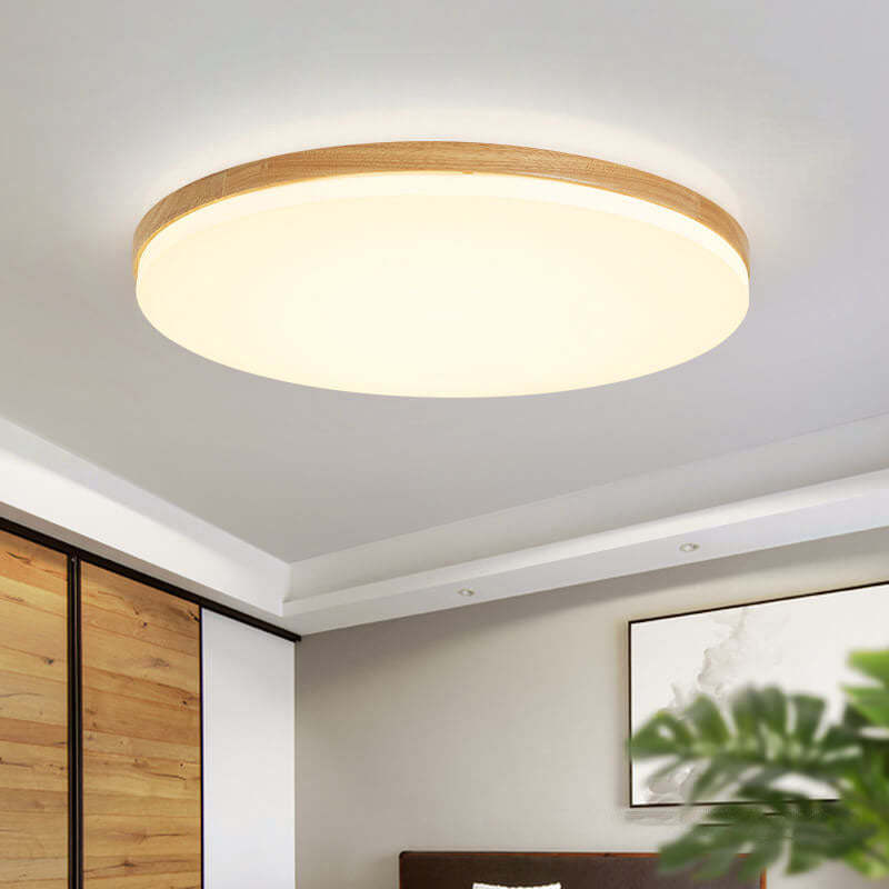 Nordic Solid Wood Round LED Flush Mount Light