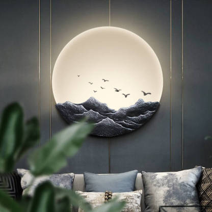 Chinese Classical Resin Mountain Acrylic LED Wall Sconce — C / 110V-120V For US/CA