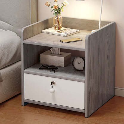 Minimalist Rectangular 1/2/3-Drawer Nightstand — A - 1 Drawer & Lock-free - White