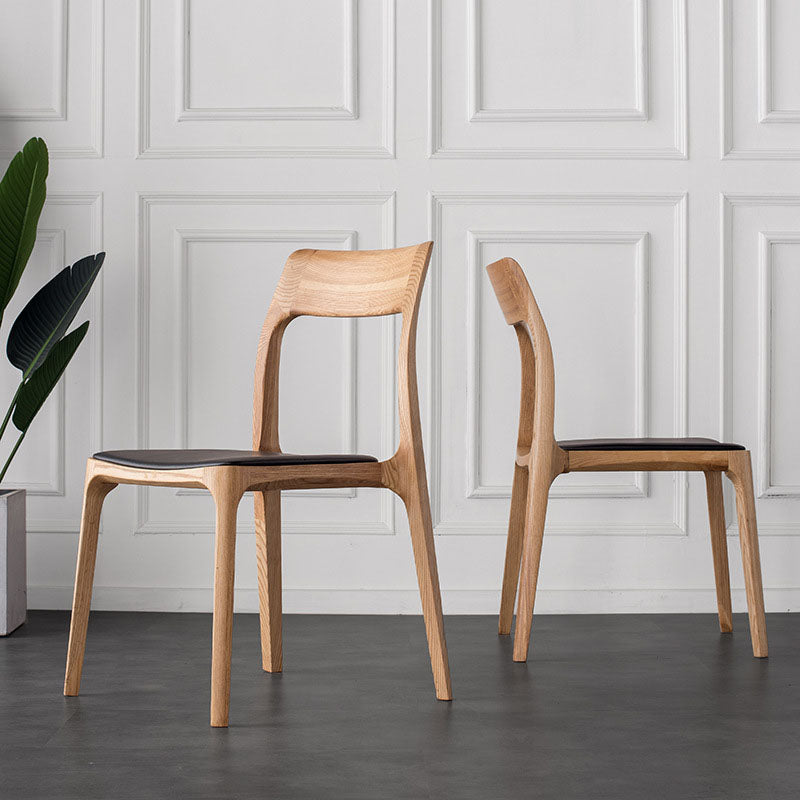 Chinese Wood Leather Four-Leg Dining Chair