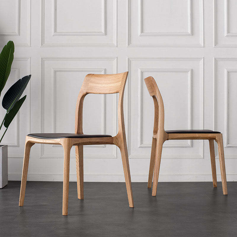 Chinese Wood Leather Four-Leg Dining Chair