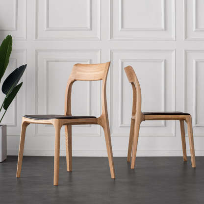 Chinese Wood Leather Four-Leg Dining Chair