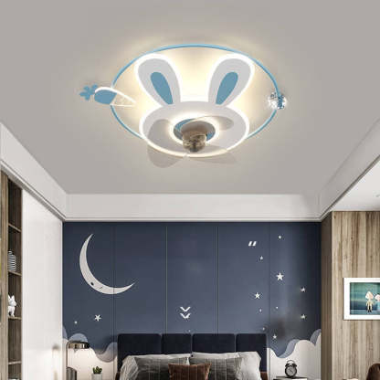 Cartoon Bunny Carrot LED Flush Mount Ceiling Fan Light