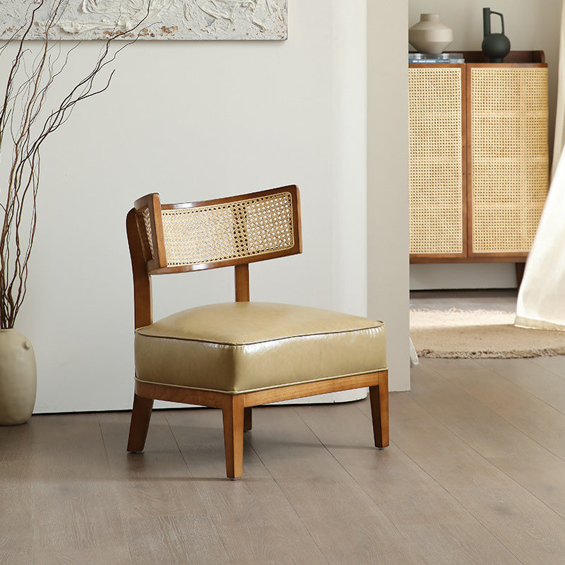 Nordic Curved Wood Rattan Leather Accent Chair