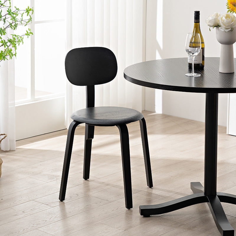 Minimalist Round Cushion Wood Dining Chair — Black