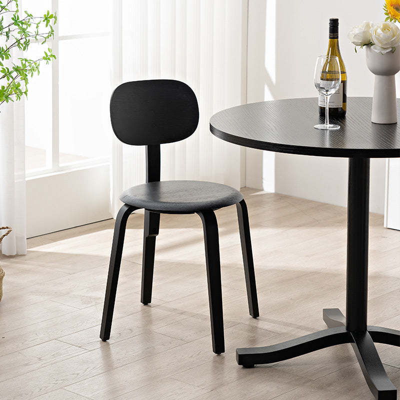 Minimalist Round Cushion Wood Dining Chair — Black