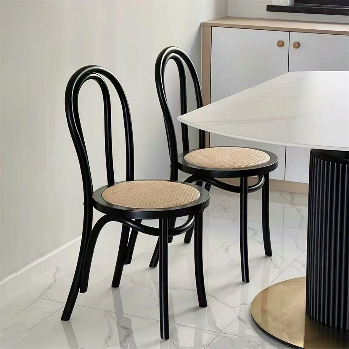 Chinese Wood Rattan Four-Leg Dining Chair — A / Walnut