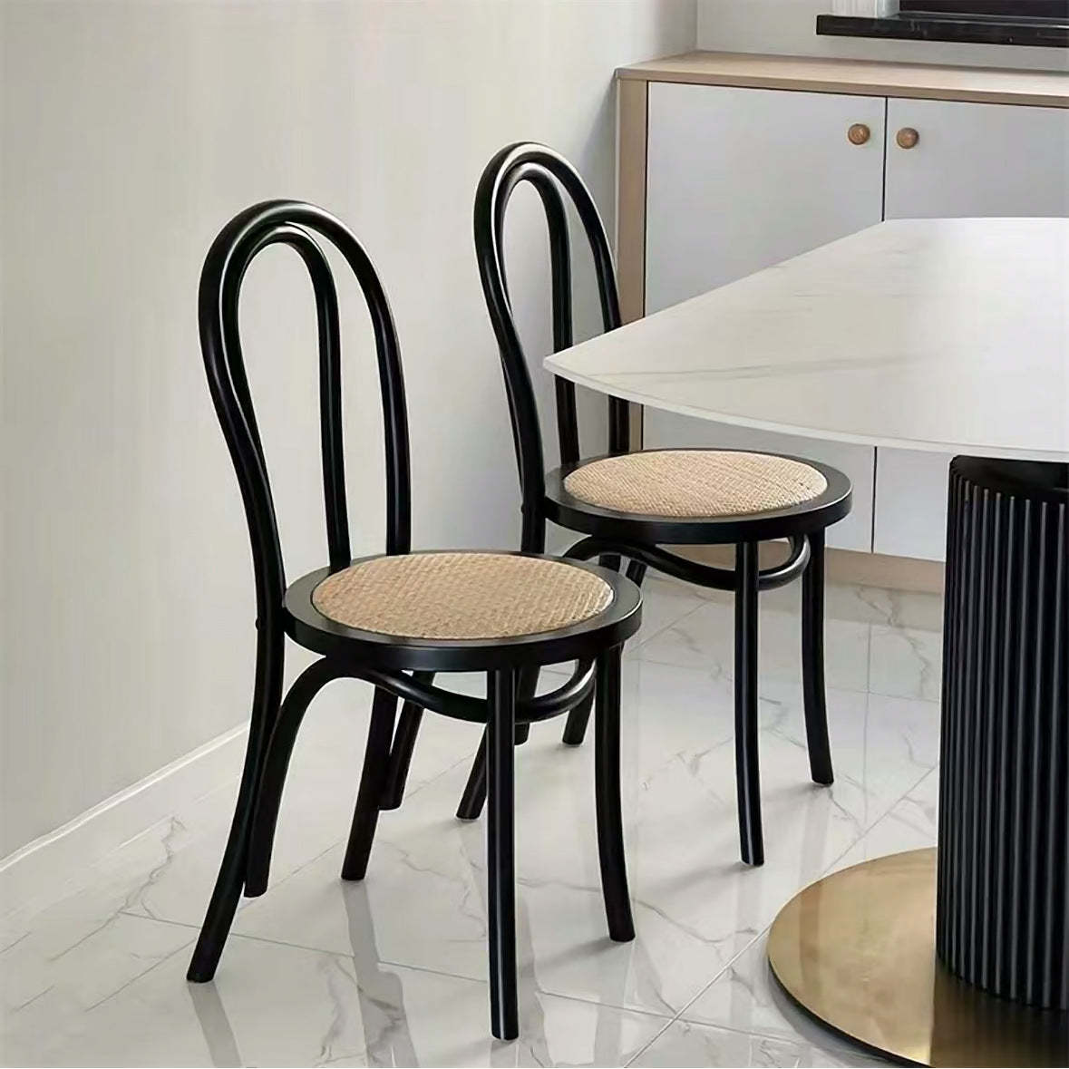 Chinese Wood Rattan Four-Leg Dining Chair — A / Walnut