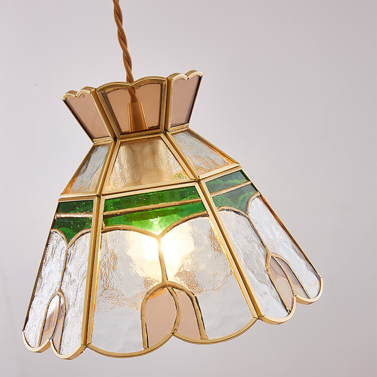 Vintage Bell Brass Glass Pendant Light