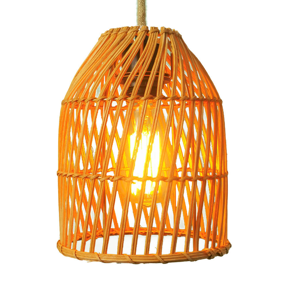 Vintage Rattan Dome Column Pendant Light