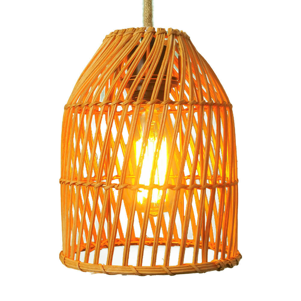 Vintage Rattan Dome Column Pendant Light