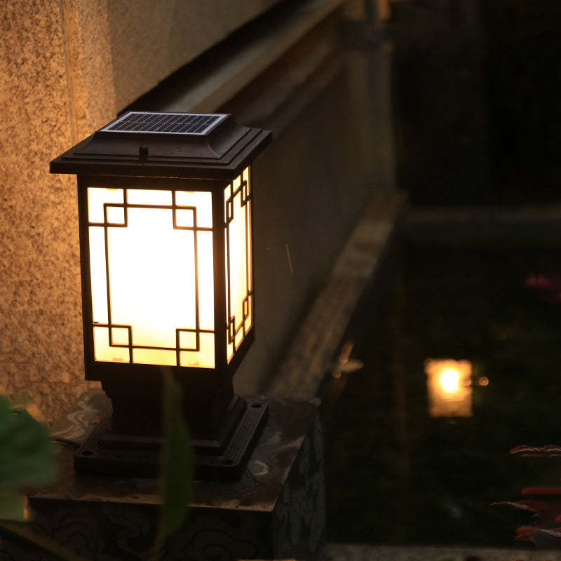 Solar Chinese Window Square Post Garden Light