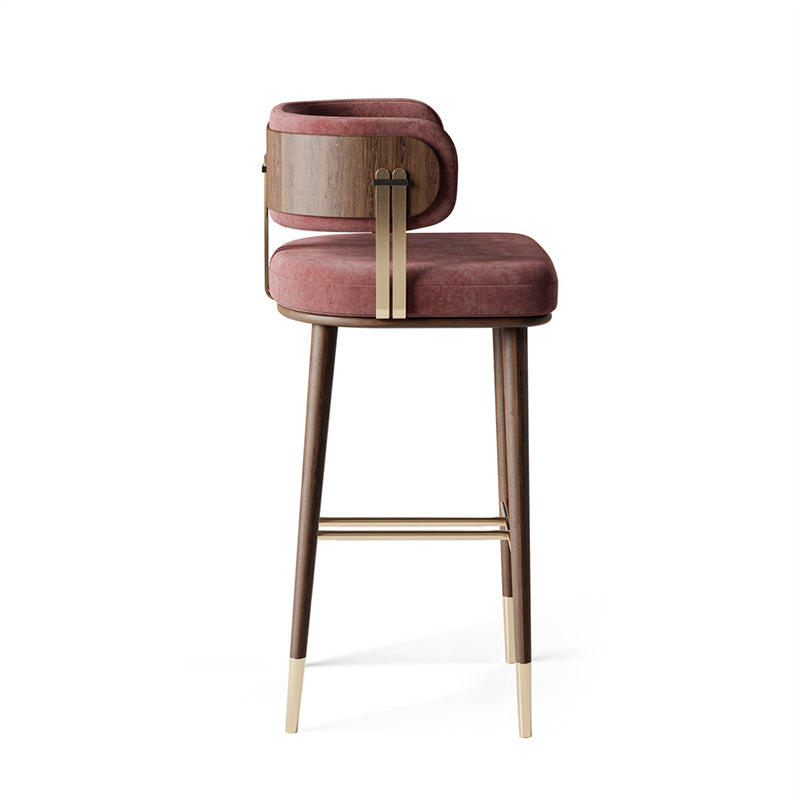 Modern Flannel Wood-Leg Low-Back Bar Stool