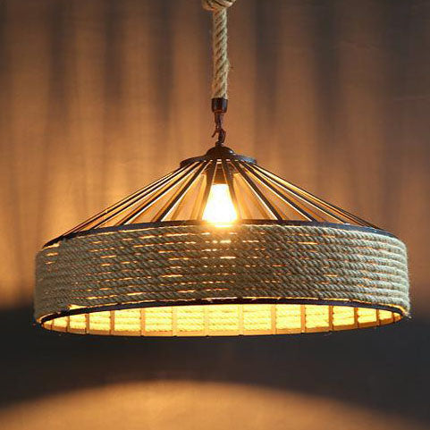 Traditional Rustic Iron Hemp Rope Pendant Light