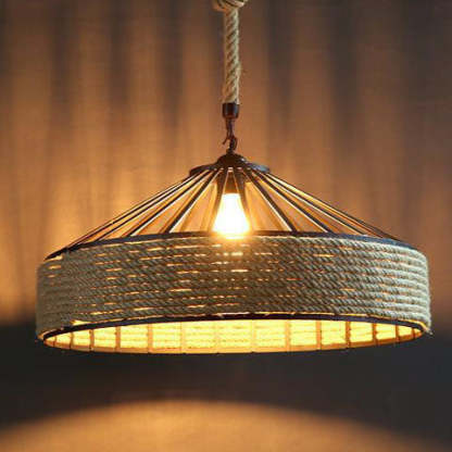 Traditional Rustic Iron Hemp Rope Pendant Light