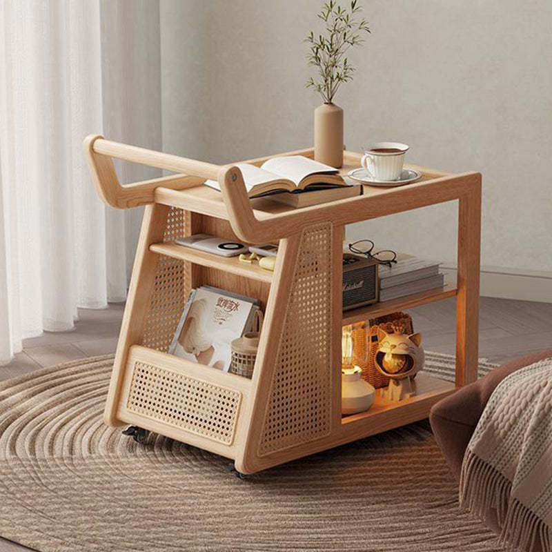 Retro Solid Wood 3-Tier Movable End Table — Walnut Wood Color