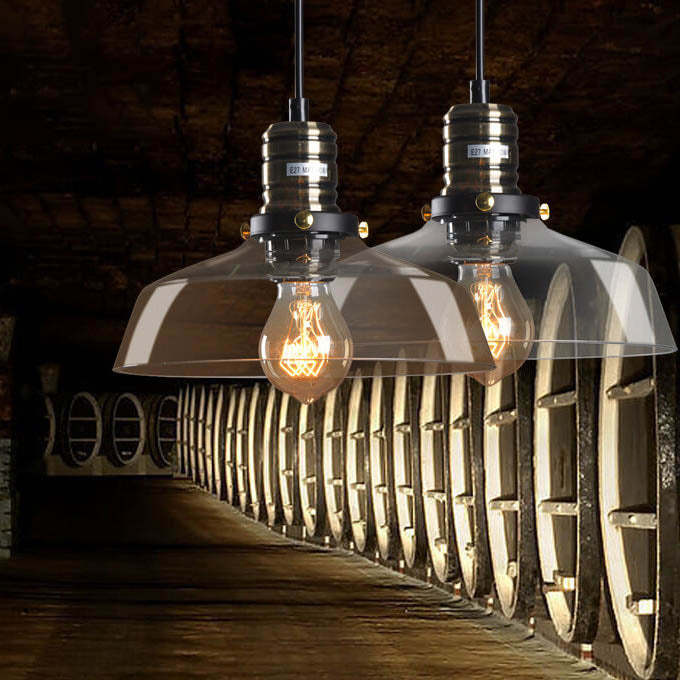 Industrial Transparent Glass Bowl Pendant Light