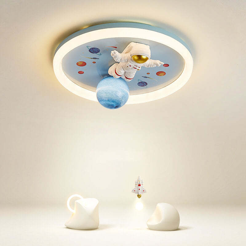 Cartoon Space Astronaut Resin LED Flush Mount Light