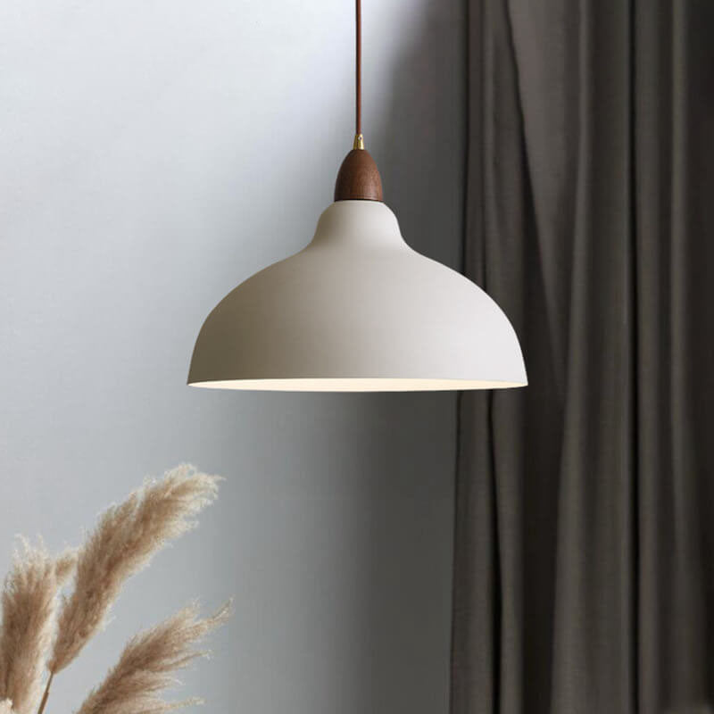 Japanese Iron Dome Wood Top Pendant Light