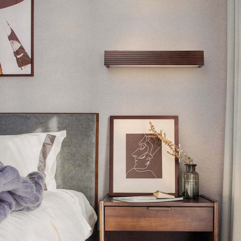 Chinese Striped Wood Cuboid LED Vanity Sconce