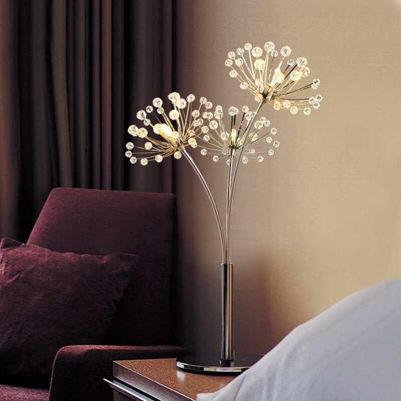Nordic Dandelion Crystal Bead Iron 3-Light Table Lamp — Push Button Switch / White Light (5000K) / 110V-120V For US/CA