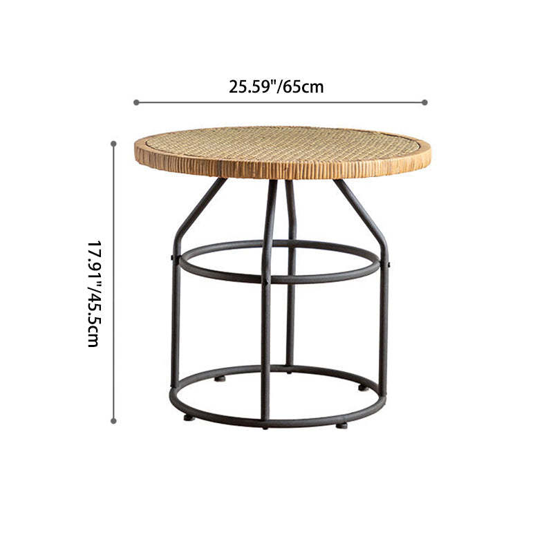 Japanese Round Rattan Iron Coffee Table